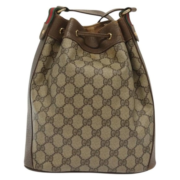 GUCCI GG Supreme Web Sherry Line Bag PVC Beige Gold 72 02 034 Auth 140637 - Picture 3 of 16